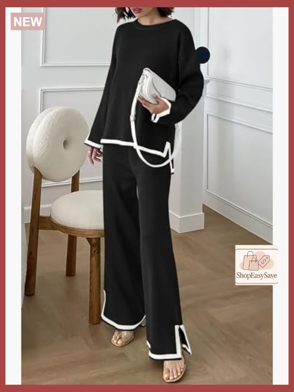 Two Piece Knit Sweater Set Wide Leg Pants Tracksuit Fall Winter - Picture 6 of 7